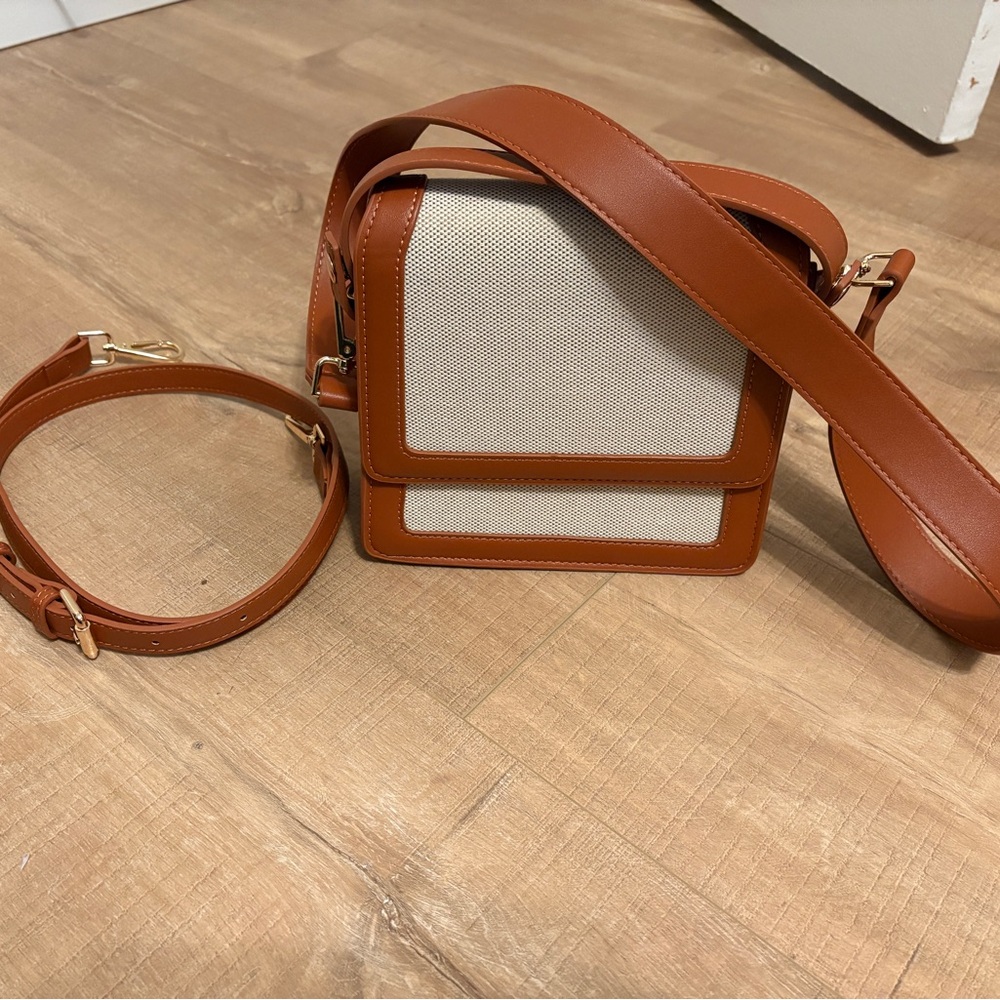 Tan and Cream Women's Canvas Purse